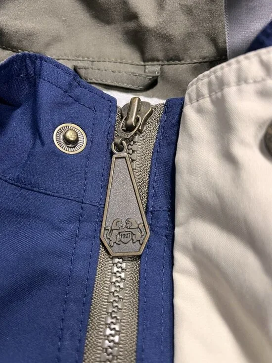 Men’s Size Large Tourney Gore Tex Jacket Windbreaker Color Block Blue Tan - Picture 7 of 14